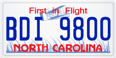 NC license plate BDI9800
