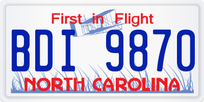 NC license plate BDI9870