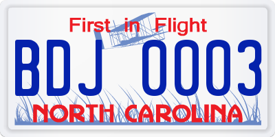 NC license plate BDJ0003