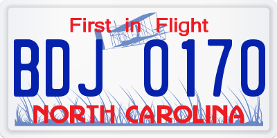 NC license plate BDJ0170