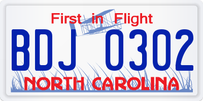 NC license plate BDJ0302