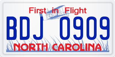 NC license plate BDJ0909