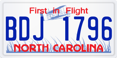 NC license plate BDJ1796