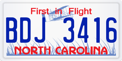 NC license plate BDJ3416