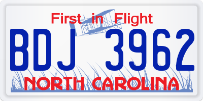 NC license plate BDJ3962