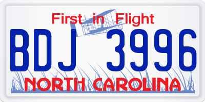 NC license plate BDJ3996
