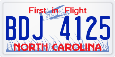 NC license plate BDJ4125