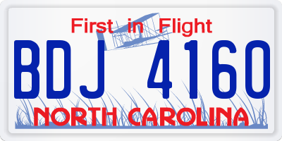 NC license plate BDJ4160