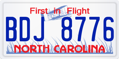NC license plate BDJ8776