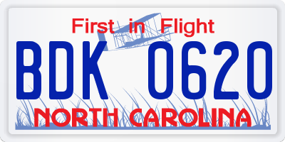 NC license plate BDK0620