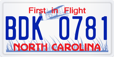 NC license plate BDK0781