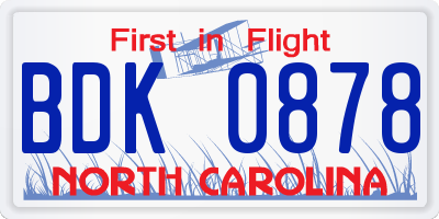 NC license plate BDK0878