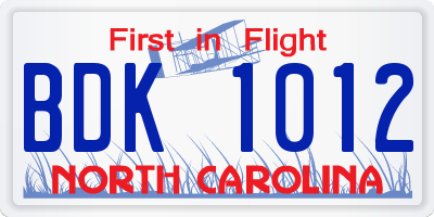 NC license plate BDK1012