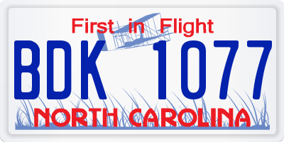 NC license plate BDK1077