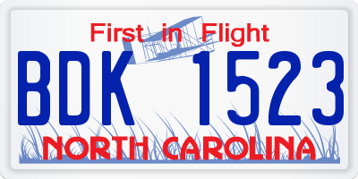 NC license plate BDK1523