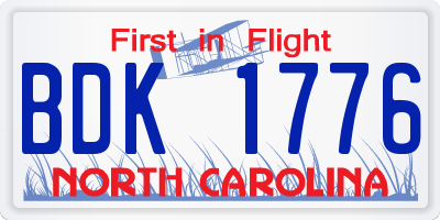 NC license plate BDK1776