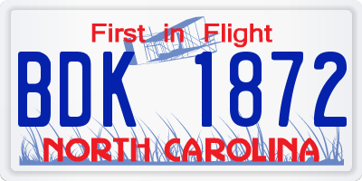 NC license plate BDK1872