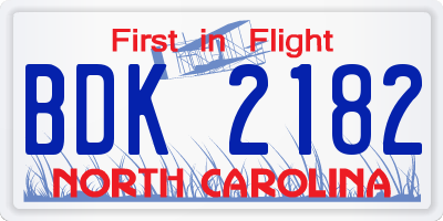 NC license plate BDK2182