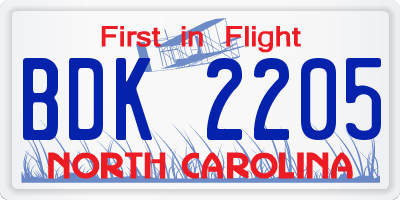 NC license plate BDK2205
