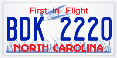 NC license plate BDK2220