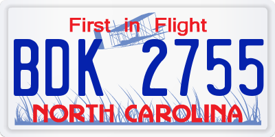 NC license plate BDK2755