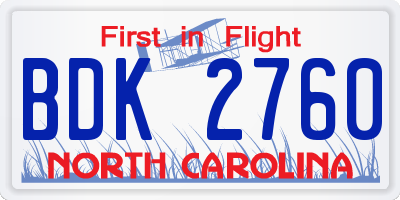NC license plate BDK2760