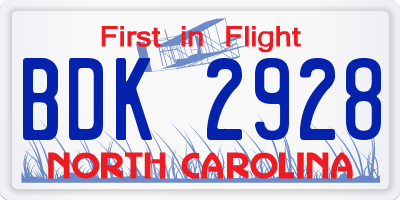 NC license plate BDK2928
