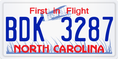 NC license plate BDK3287