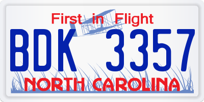 NC license plate BDK3357