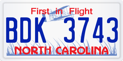 NC license plate BDK3743