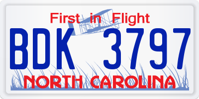 NC license plate BDK3797