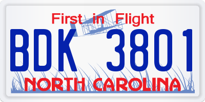 NC license plate BDK3801
