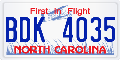 NC license plate BDK4035