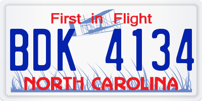 NC license plate BDK4134