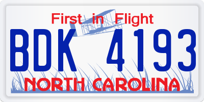 NC license plate BDK4193