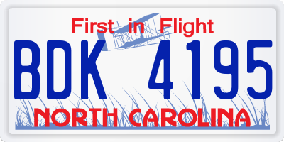 NC license plate BDK4195