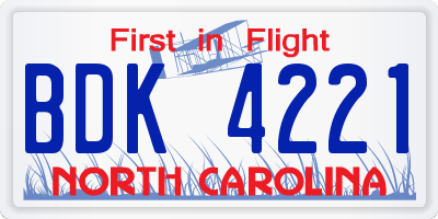 NC license plate BDK4221