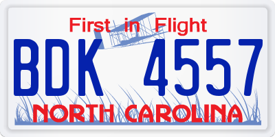 NC license plate BDK4557