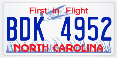 NC license plate BDK4952