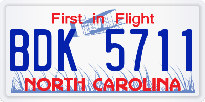 NC license plate BDK5711