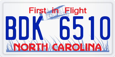 NC license plate BDK6510