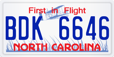 NC license plate BDK6646
