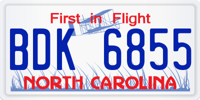 NC license plate BDK6855