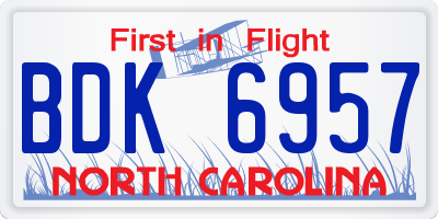 NC license plate BDK6957