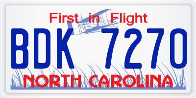 NC license plate BDK7270