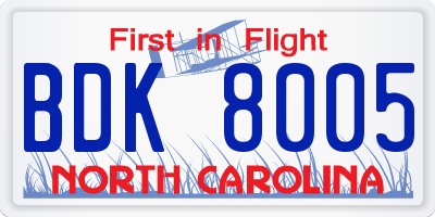 NC license plate BDK8005