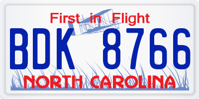 NC license plate BDK8766