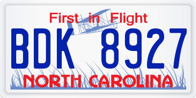 NC license plate BDK8927