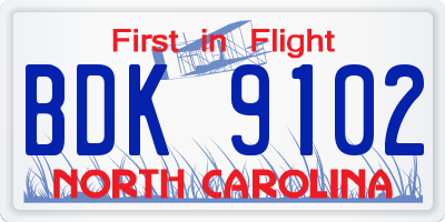 NC license plate BDK9102