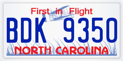 NC license plate BDK9350